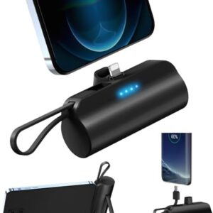 Abnoys Power-Bank-Portable-Charger – 8000mAh Ultra Compact Portable Phone Charger 5V3A Output Battery Pack Built-in Type-C Cable and Cell Phone Holder Compatible with iPhone and Samsung, etc. (Black)