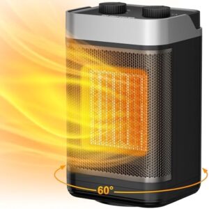 Space Heater Indoor, 1500W Portable Heater, 60°Oscillating Electric Heater for Bedroom Office Indoor Use (Black)