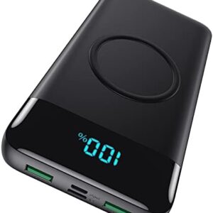Wireless Portable Charger 30,800mAh 15W Wireless Charging 25W PD QC4.0 Fast Charging Smart LCD Display USB-C Power Bank, 4 Output External Battery Pack Compatible with iPhone 15/14/13/12, Samsung etc